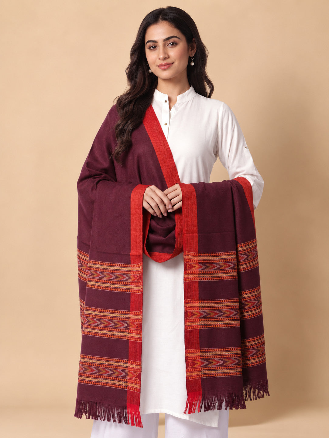 Kullu Patti Woolen Shawl for Women | Wine