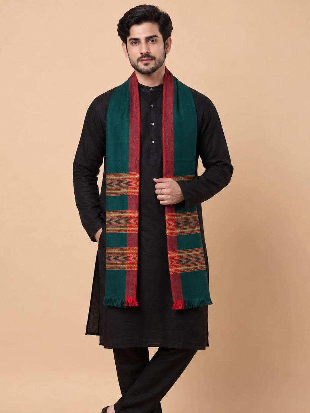 Kullu Patti Woolen Shawl for Men | Bottle Green