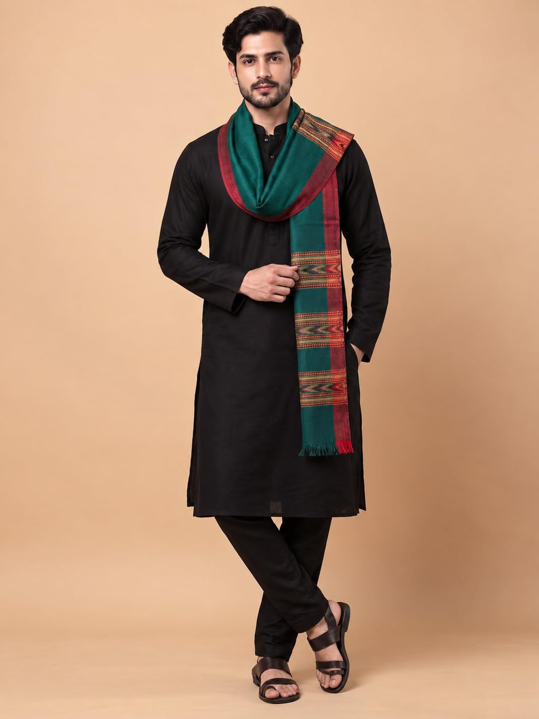 Kullu Patti Woolen Shawl for Men | Bottle Green