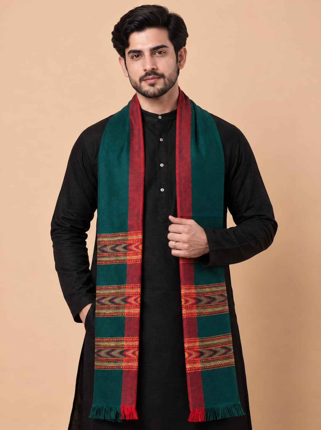 Kullu Patti Woolen Shawl for Men | Bottle Green