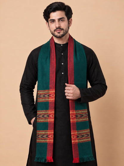 Kullu Patti Woolen Shawl for Men | Bottle Green