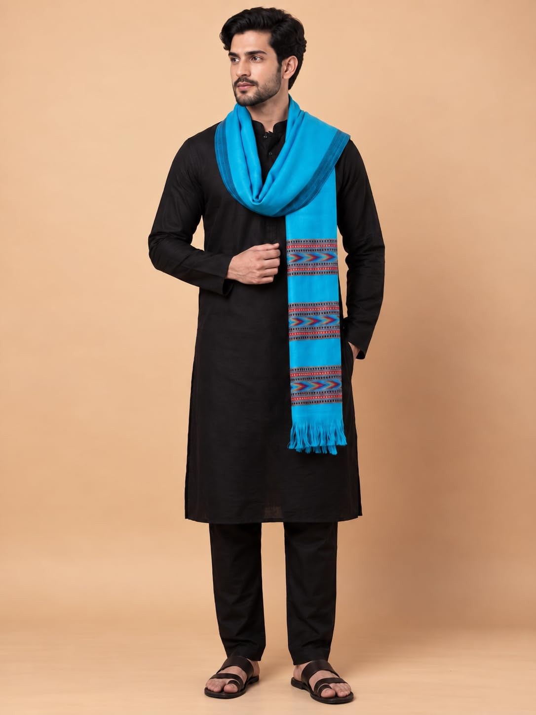 Kullu Patti Woolen Shawl for Men | Firozi