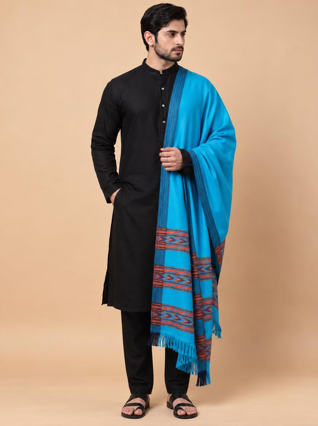 Kullu Patti Woolen Shawl for Men | Firozi