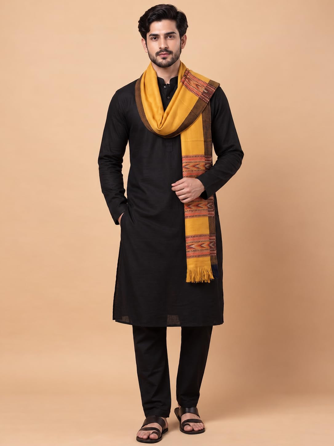 Kullu Patti Woolen Shawl for Men | Mustard