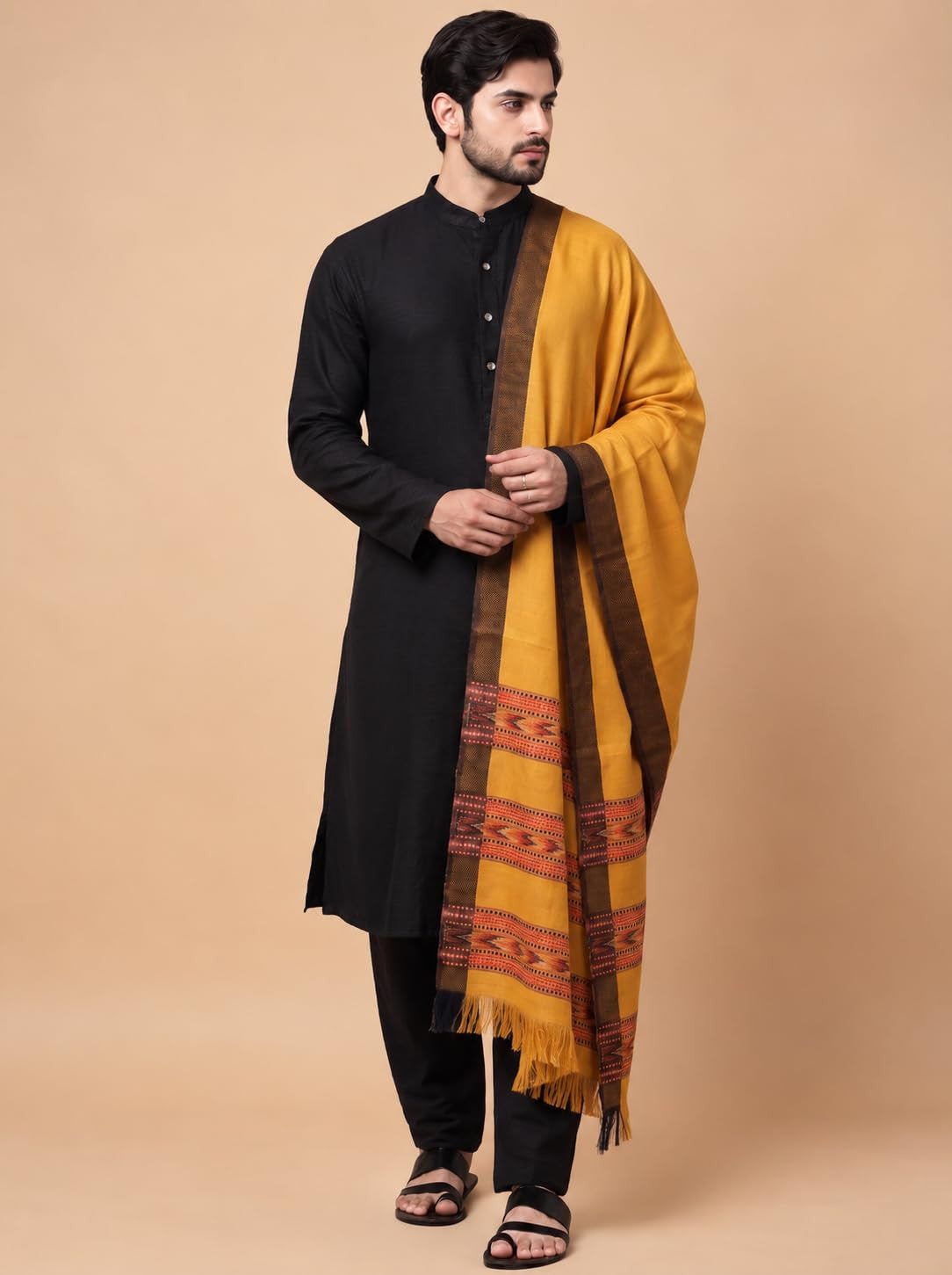 Kullu Patti Woolen Shawl for Men | Mustard