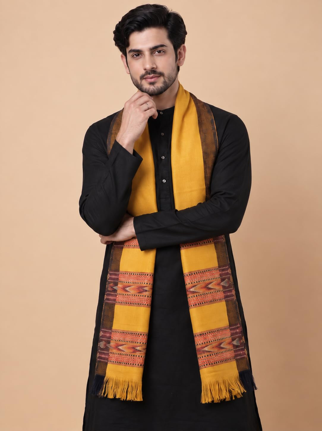 Kullu Patti Woolen Shawl for Men | Mustard