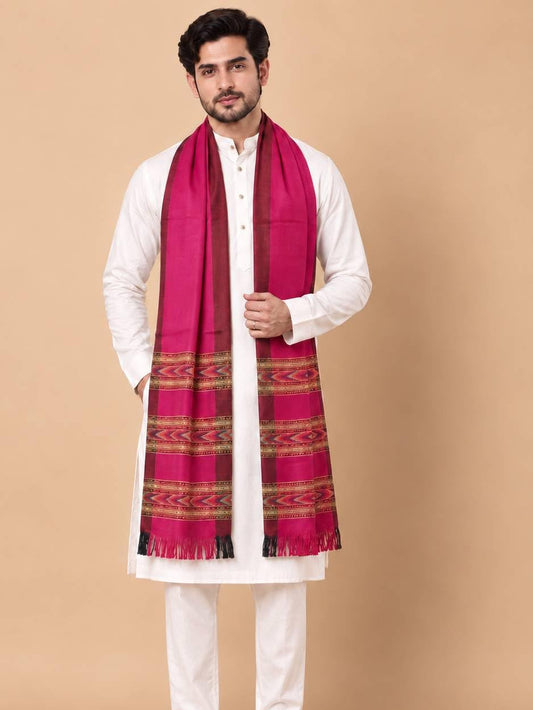 Kullu Patti Woolen Shawl for Men | Rani Pink