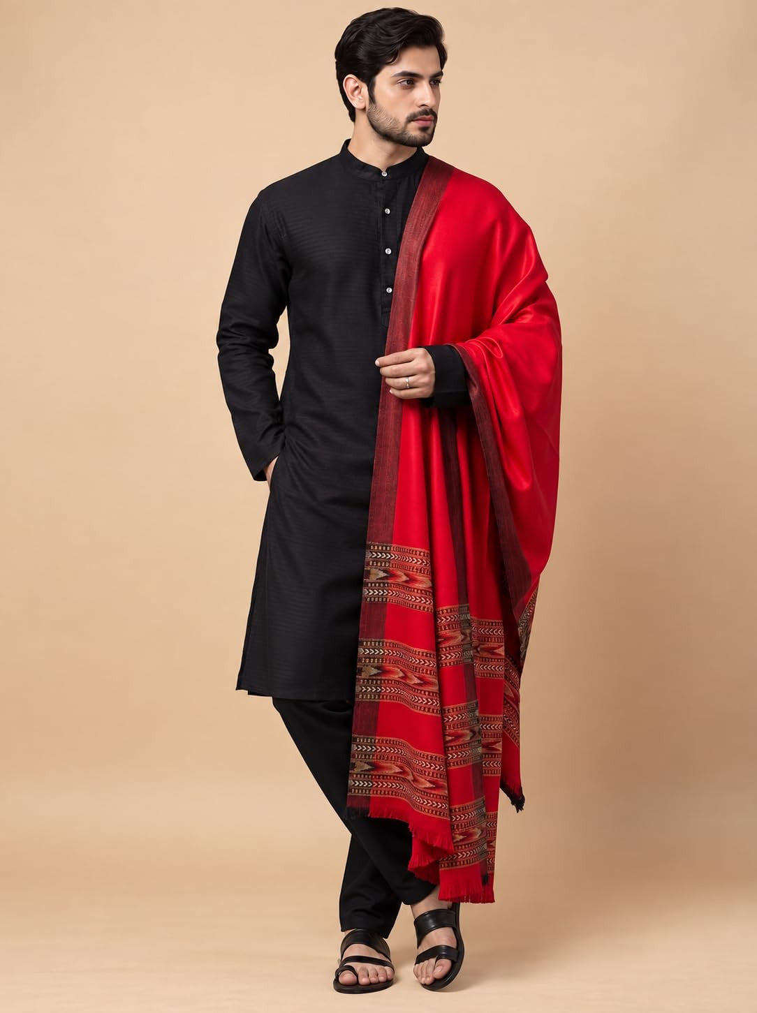 Kullu Patti Woolen Shawl for Men | Red