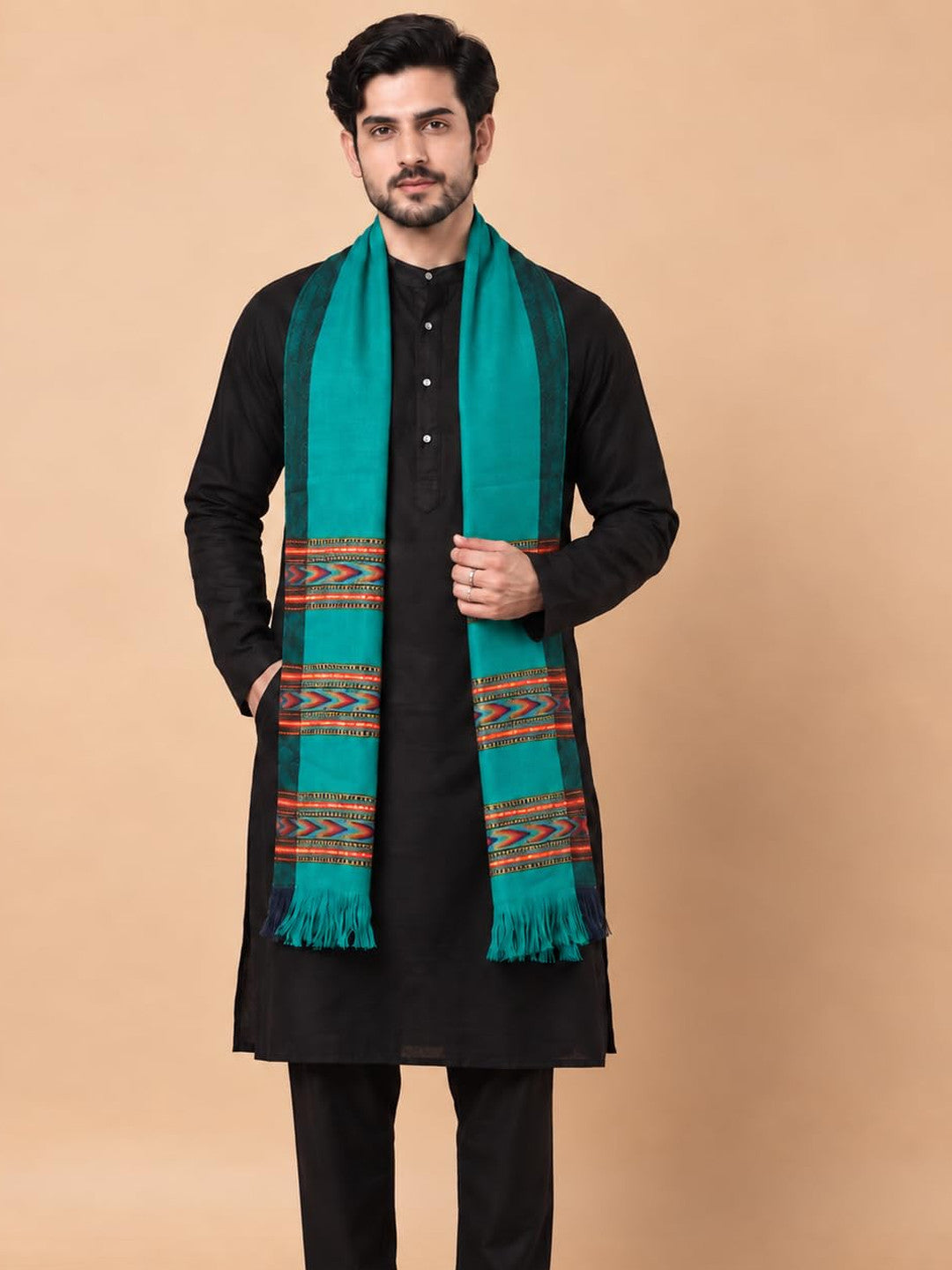 Kullu Patti Woolen Shawl for Men | Sea Green