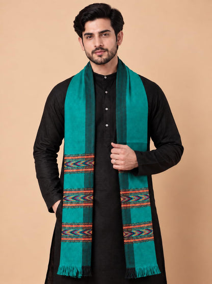 Kullu Patti Woolen Shawl for Men | Sea Green