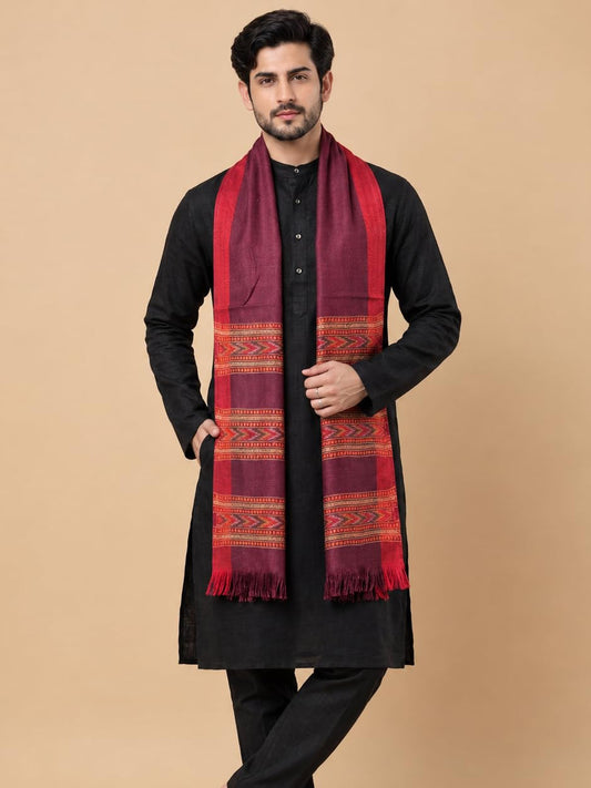 Kullu Patti Woolen Shawl for Men | Wine