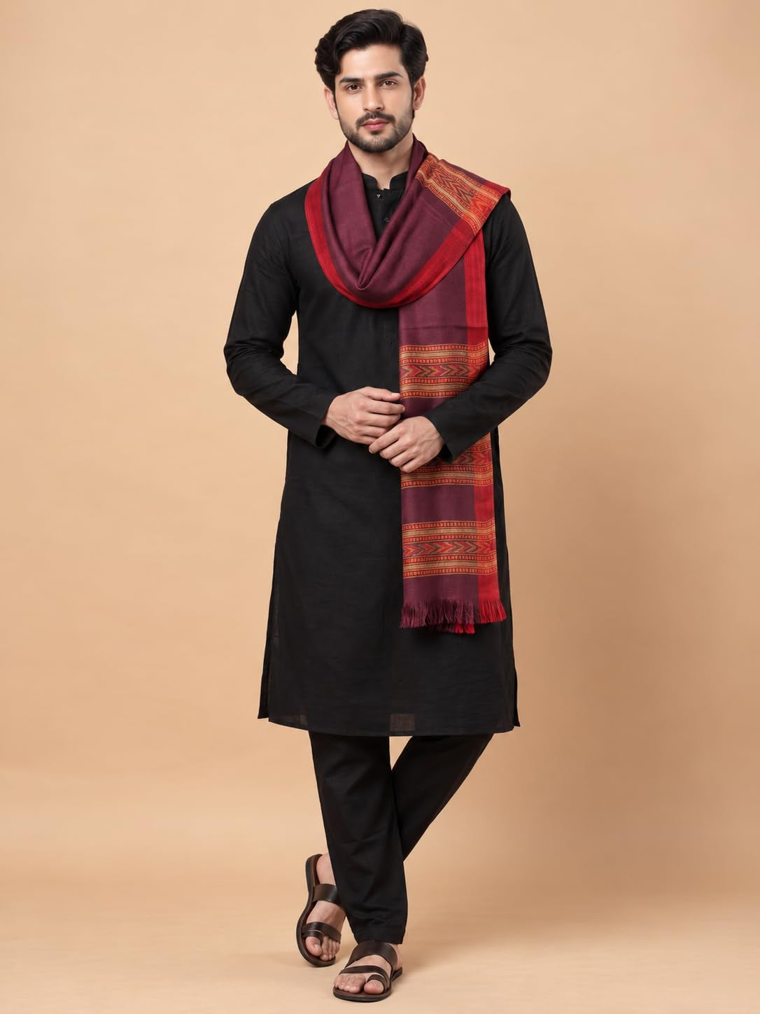 Kullu Patti Woolen Shawl for Men | Wine
