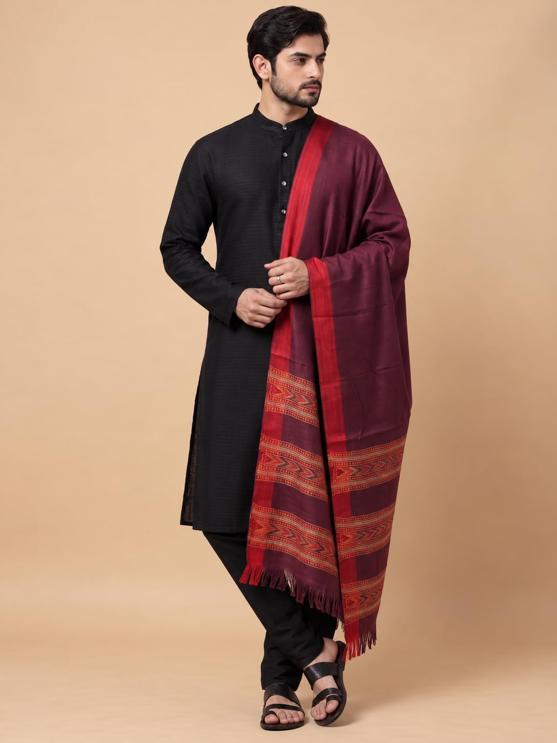 Kullu Patti Woolen Shawl for Men | Wine