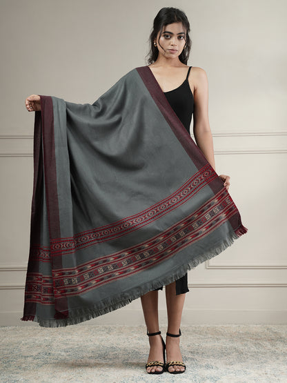 Woollen Plain Kullu Warm Shawl with Border Design | Grey