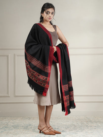 Woolen Plain Kullu Warm Shawl with Border Design | Black