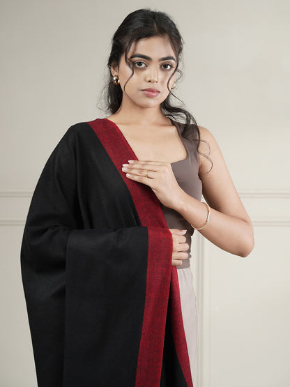 Woolen Plain Kullu Warm Shawl with Border Design | Black