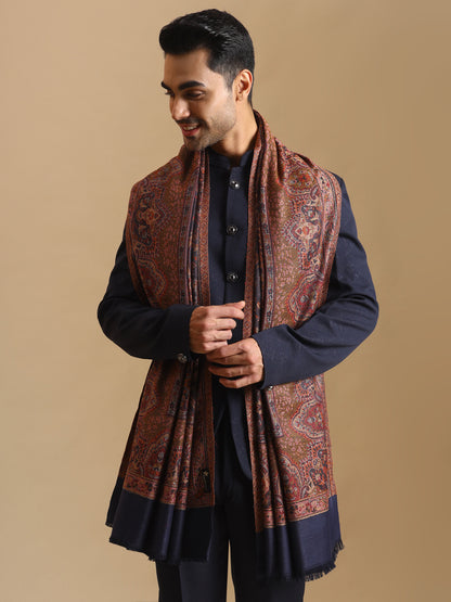 Jamawar Woven Jacquard Ethnic Shawl for Men | Blue