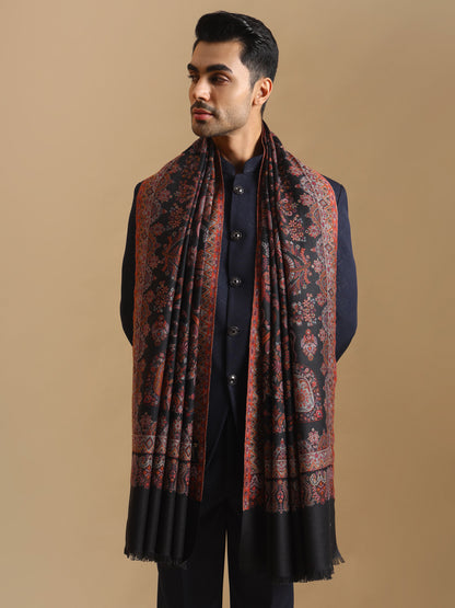 Kani Weave Paisley Pure Wool Shawl for Men | Black