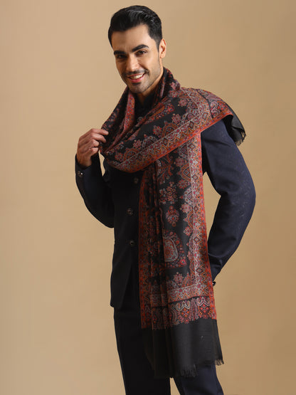 Kani Weave Paisley Pure Wool Shawl for Men | Black