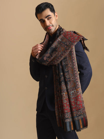 Kani Weave Woven Jaal Pattern Pure Wool Shawl | Black