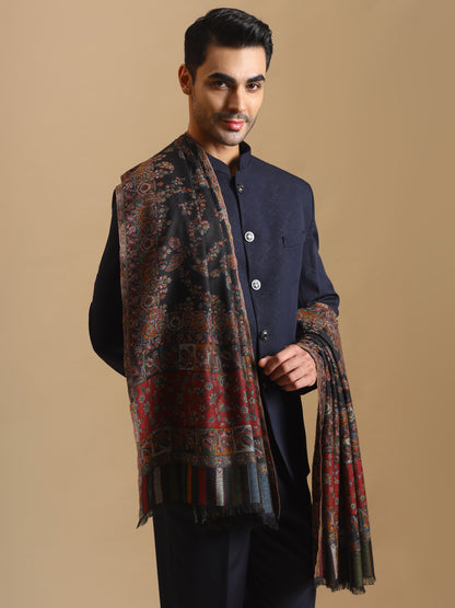 Kani Weave Woven Jaal Pattern Pure Wool Shawl | Black