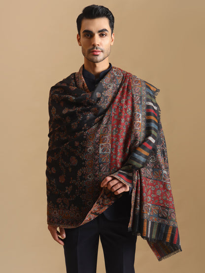 Kani Weave Woven Jaal Pattern Pure Wool Shawl | Black