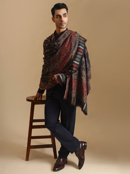 Kani Weave Woven Jaal Pattern Pure Wool Shawl | Black