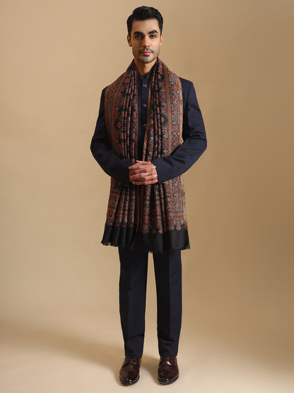 Traditional Kani Weave Pure Wool Shawl for Men | Black