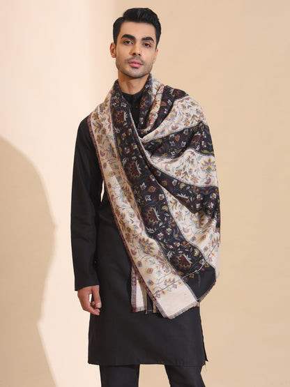 Kani Weave Traditional Pure Wool Shawl for Men | Black
