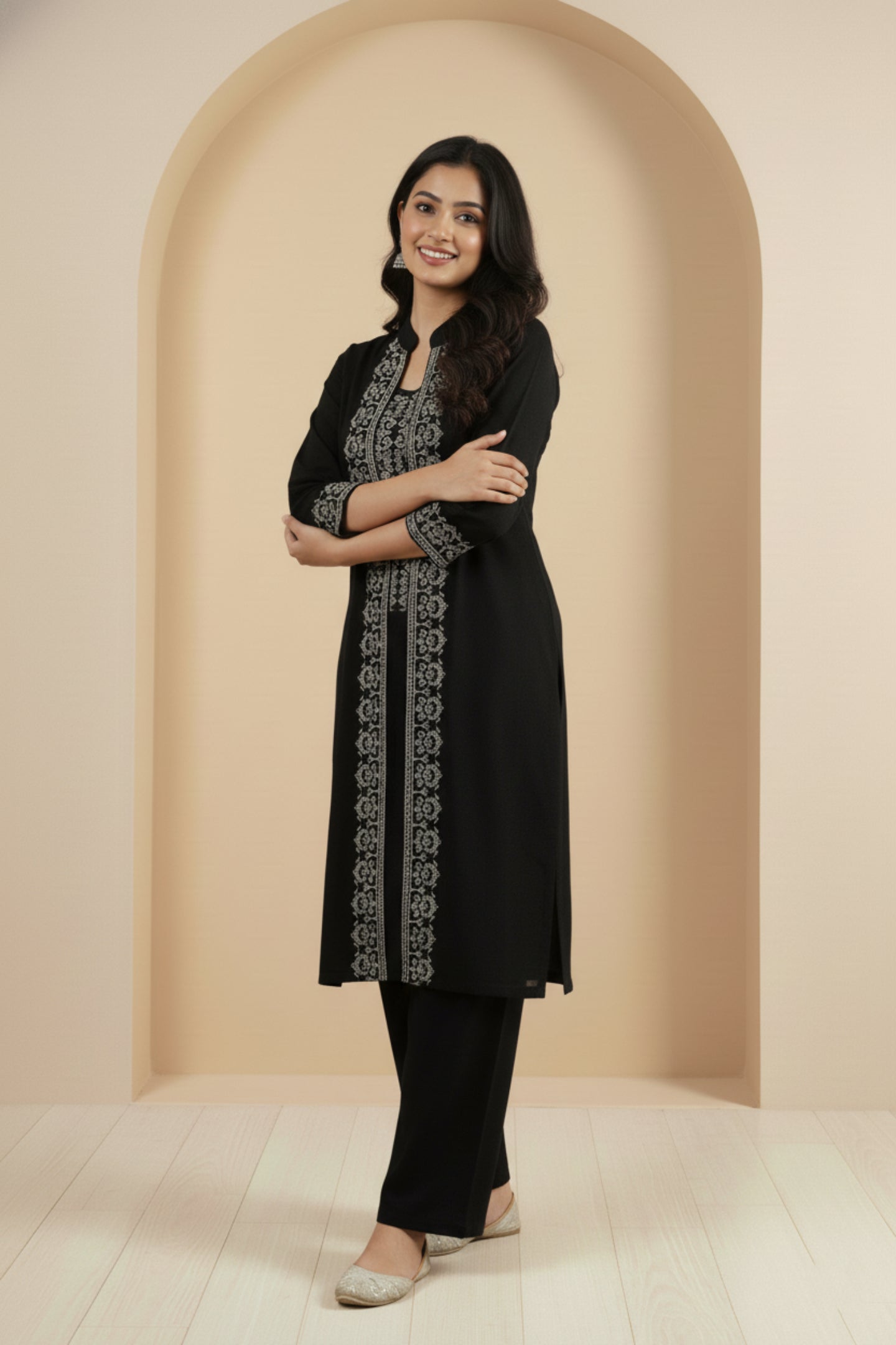 Three-Piece Woolen Knitted Coord Set | Black