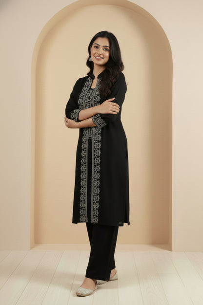 Three-Piece Woolen Knitted Coord Set | Black