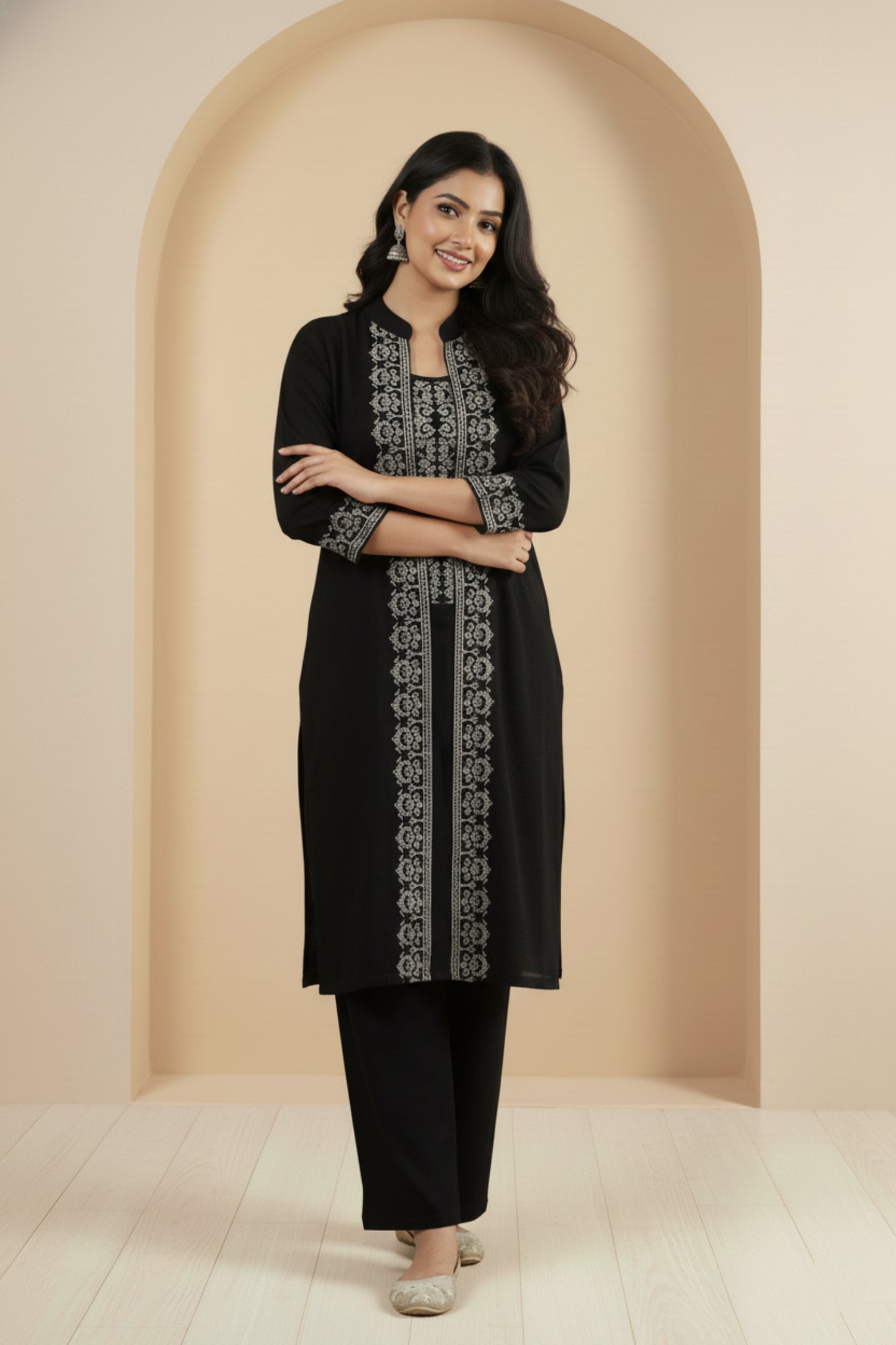 Three-Piece Woolen Knitted Coord Set | Black