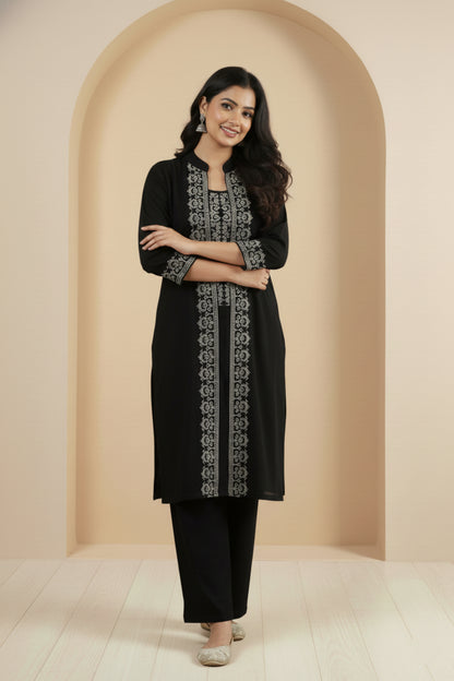 Three-Piece Woolen Knitted Coord Set | Black