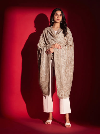 Kani Woven Soft Woolen Shawl for Women | Beige