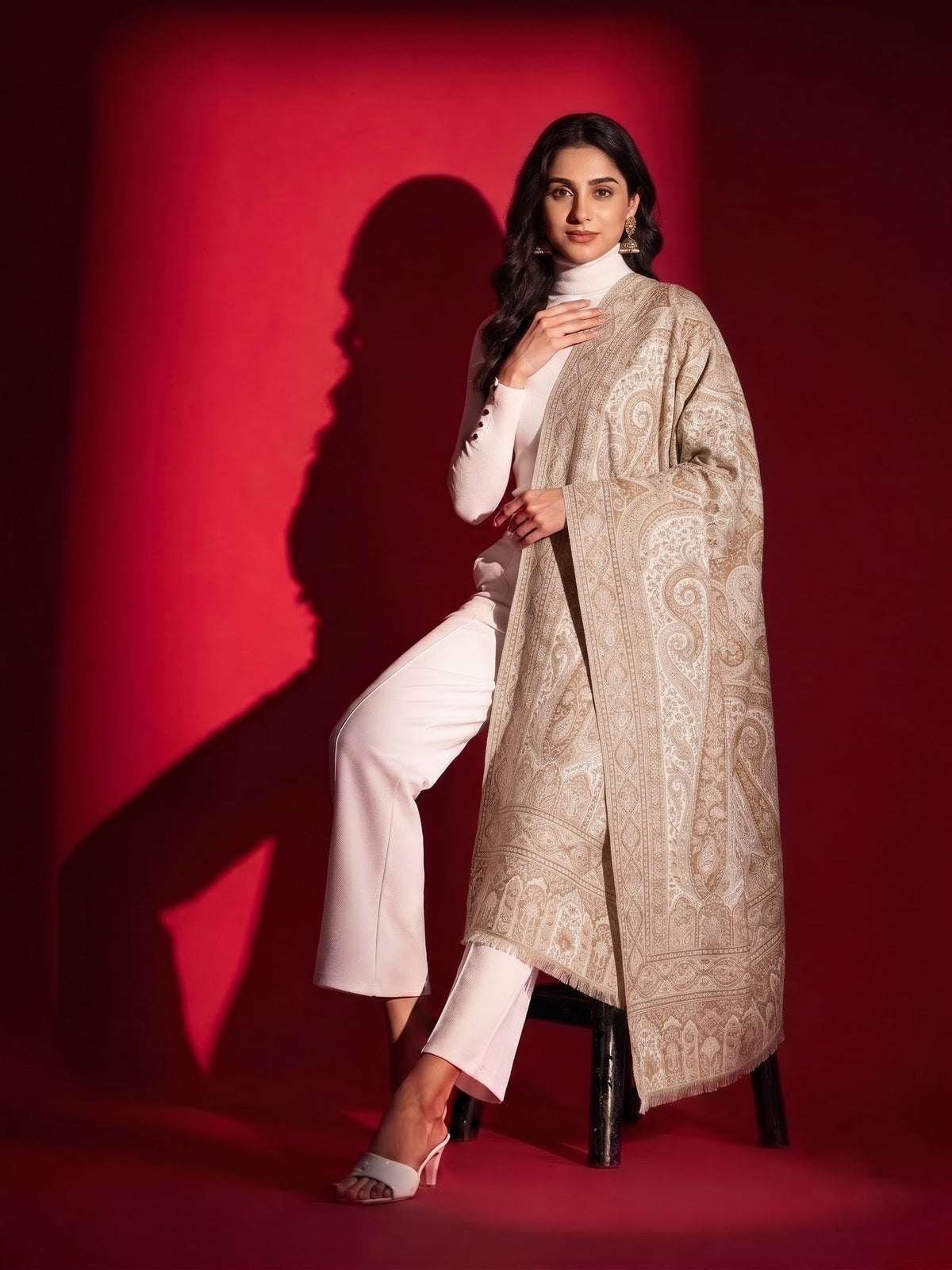 Kani Woven Soft Woolen Shawl for Women | Beige