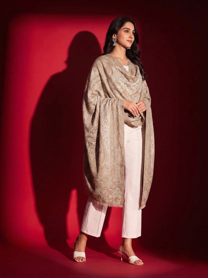 Kani Woven Soft Woolen Shawl for Women | Beige