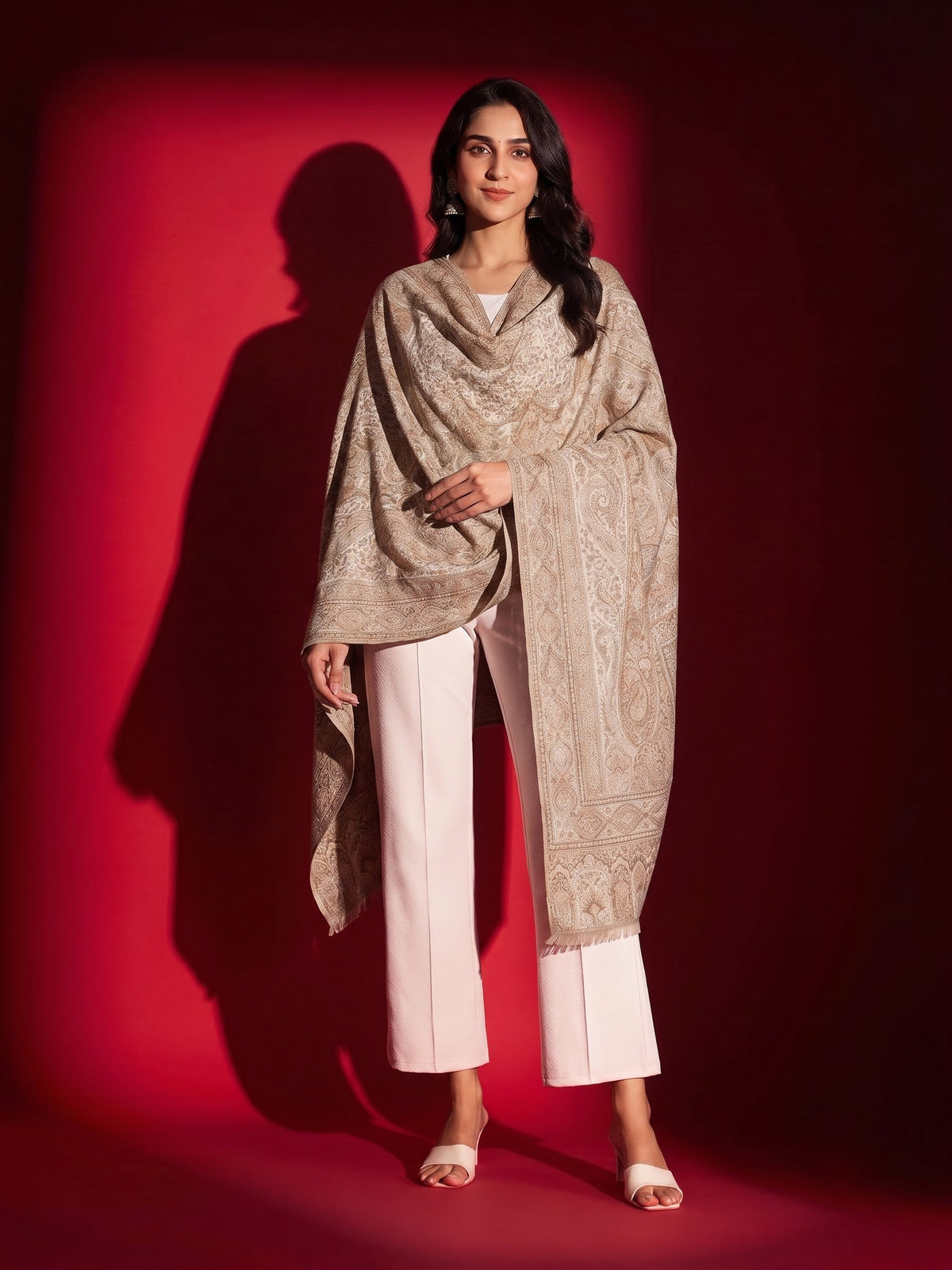 Kani Woven Soft Woolen Shawl for Women | Beige