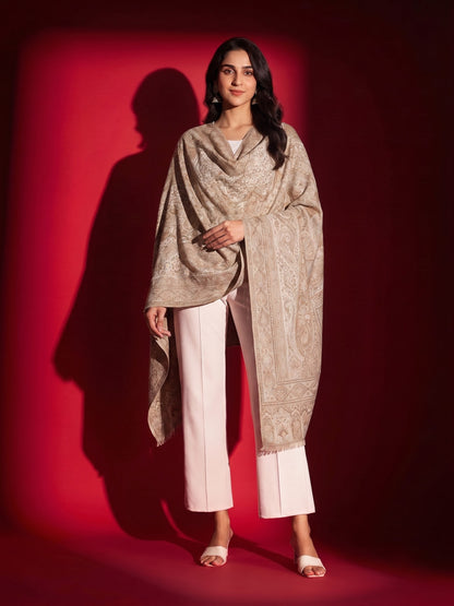 Kani Woven Soft Woolen Shawl for Women | Beige