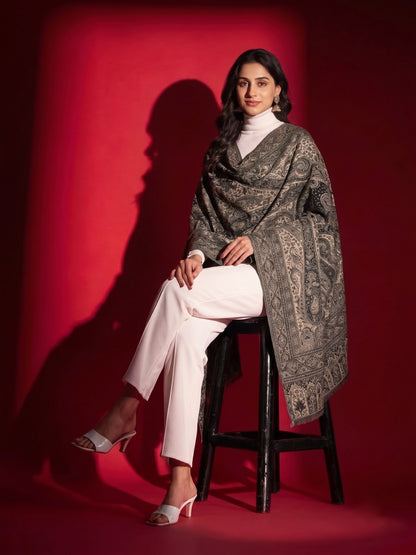 Kani Woven Soft Woolen Shawl for Women | Black