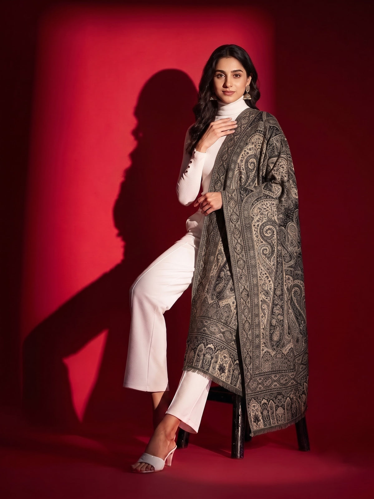 Kani Woven Soft Woolen Shawl for Women | Black