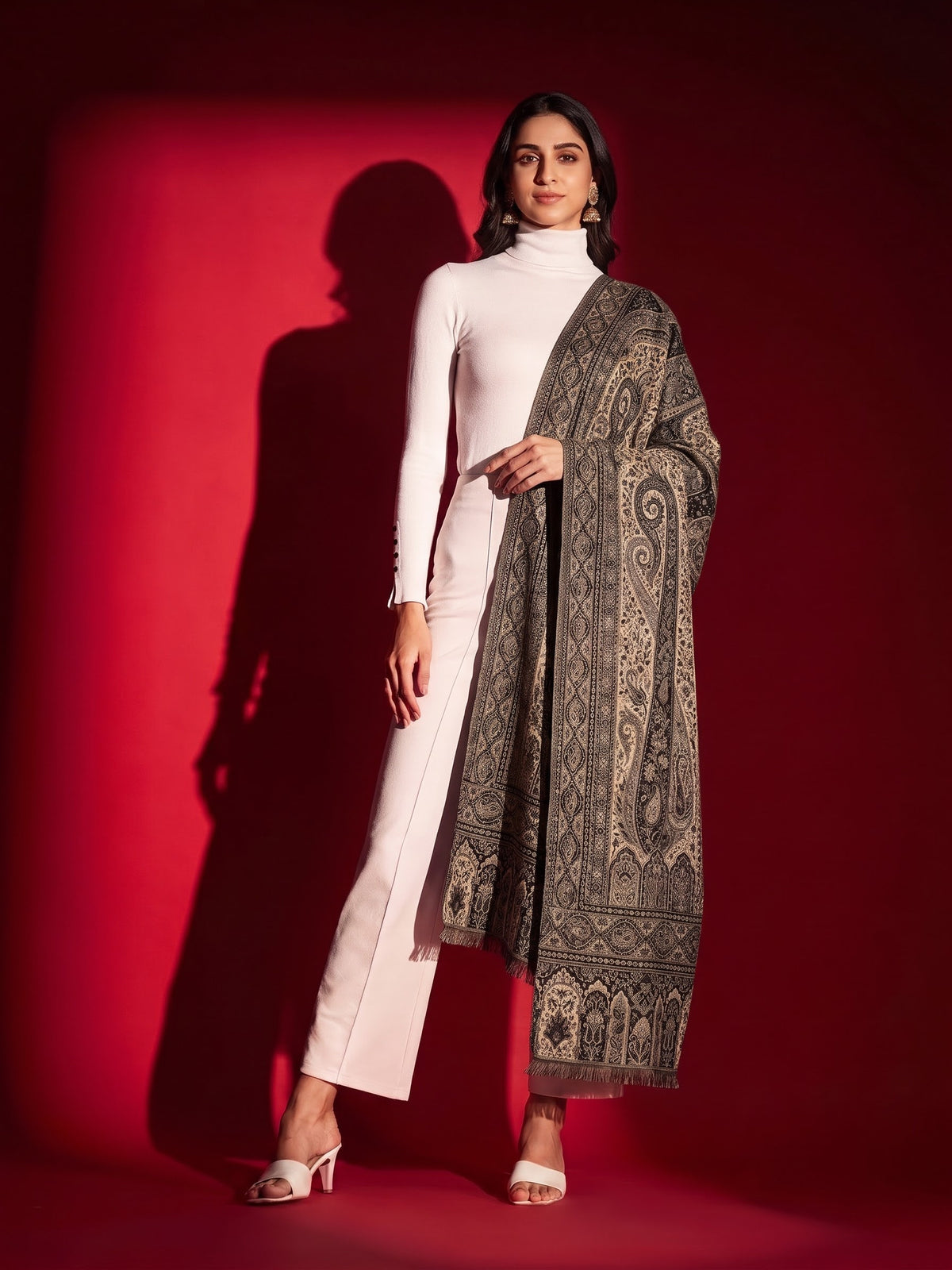 Kani Woven Soft Woolen Shawl for Women | Black