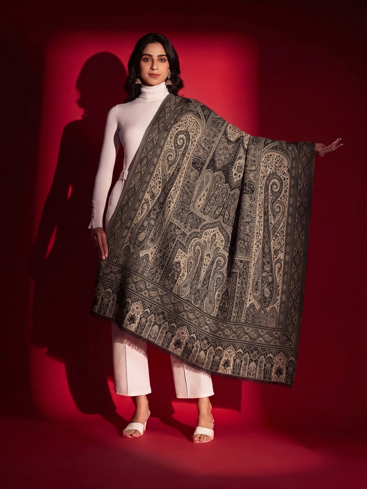 Kani Woven Soft Woolen Shawl for Women | Black