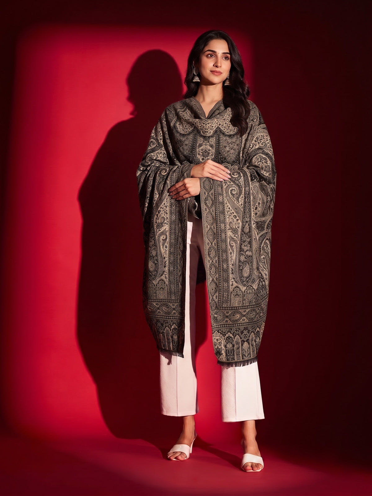 Kani Woven Soft Woolen Shawl for Women | Black