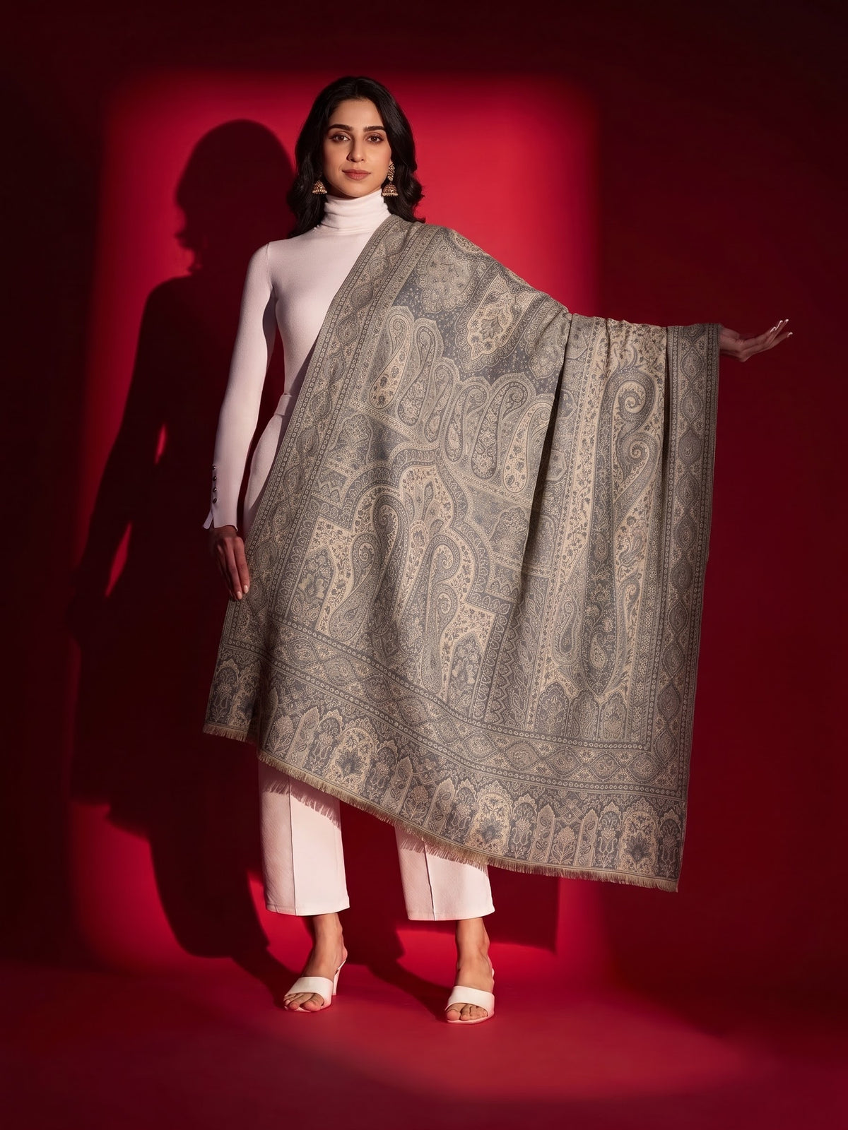 Kani Woven Soft Woolen Shawl for Women | Grey