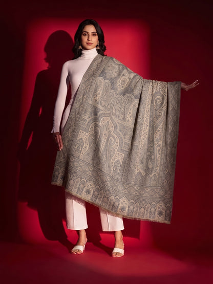 Kani Woven Soft Woolen Shawl for Women | Grey