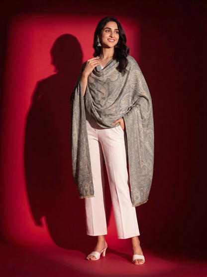 Kani Woven Soft Woolen Shawl for Women | Grey