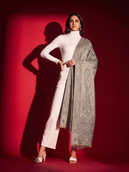 Kani Woven Soft Woolen Shawl for Women | Grey