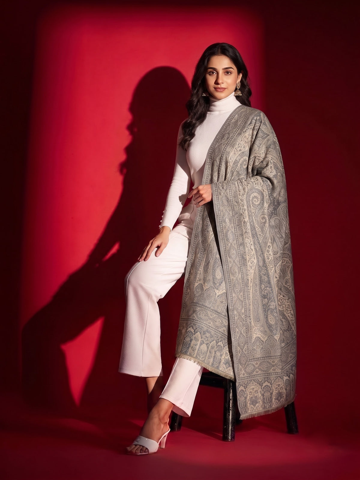 Kani Woven Soft Woolen Shawl for Women | Grey
