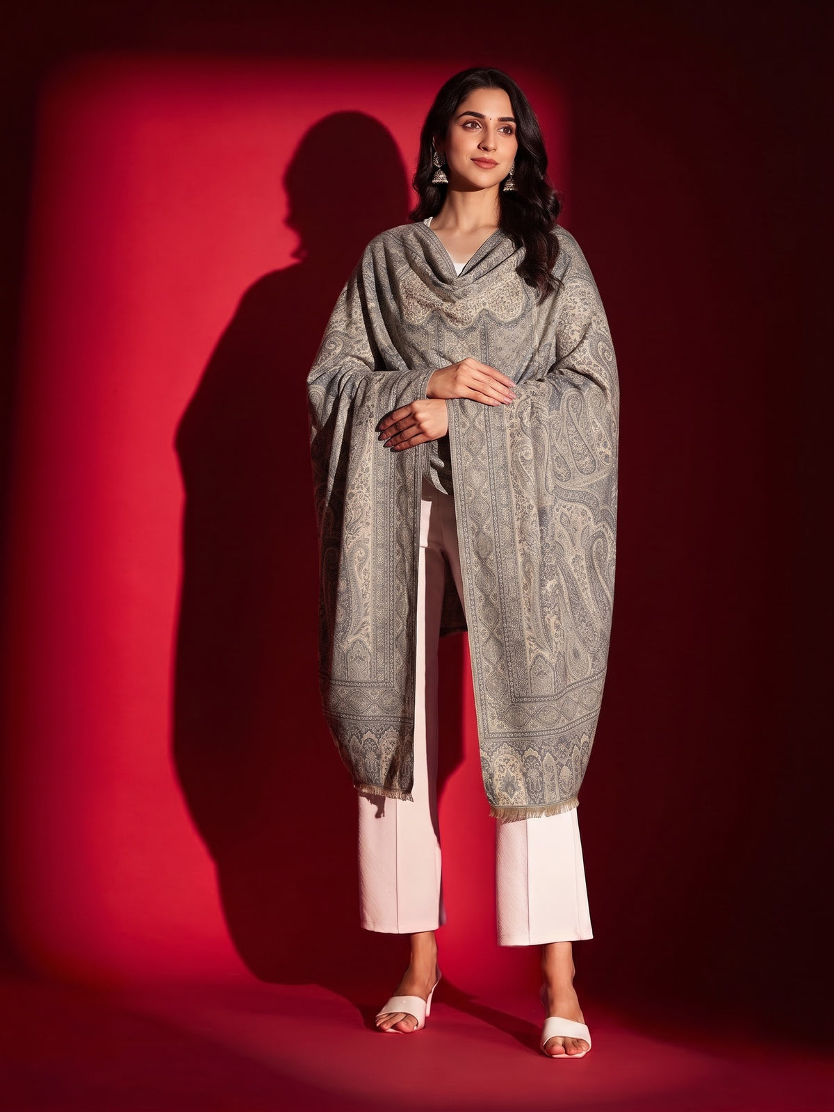 Kani Woven Soft Woolen Shawl for Women | Grey