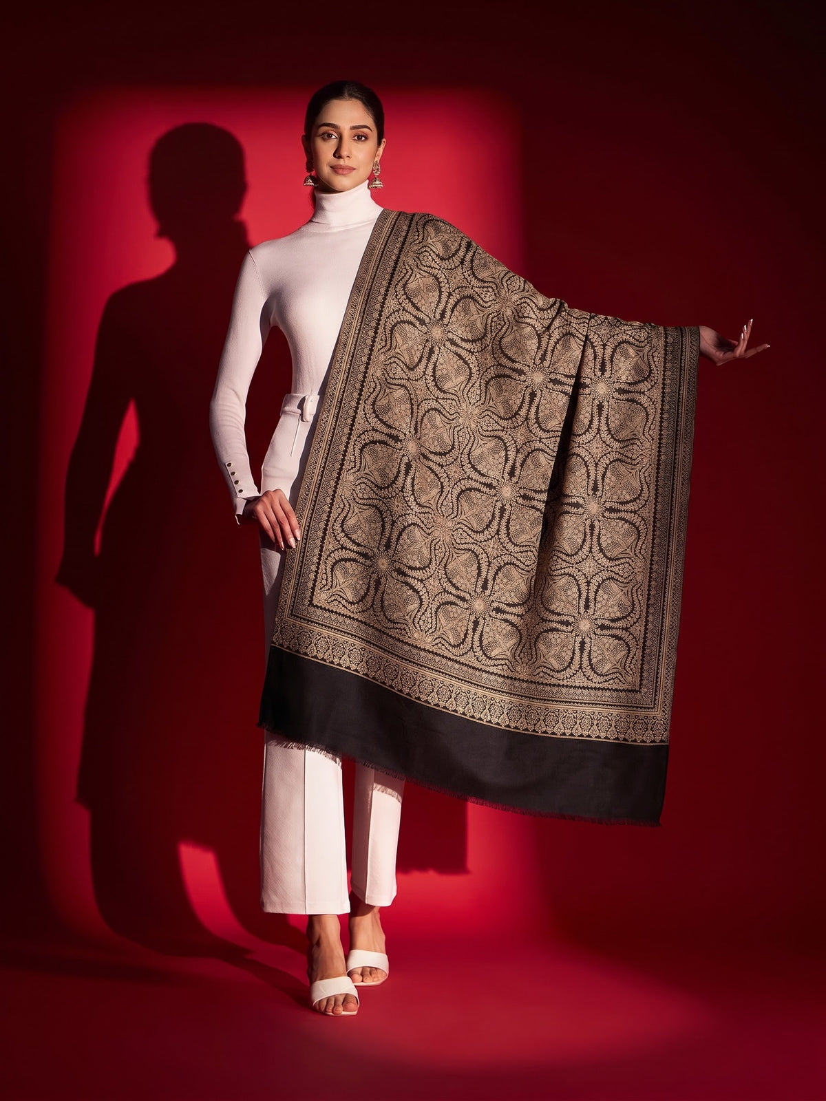 Kani Woven Lightweight Woolen Stole for Women | Black